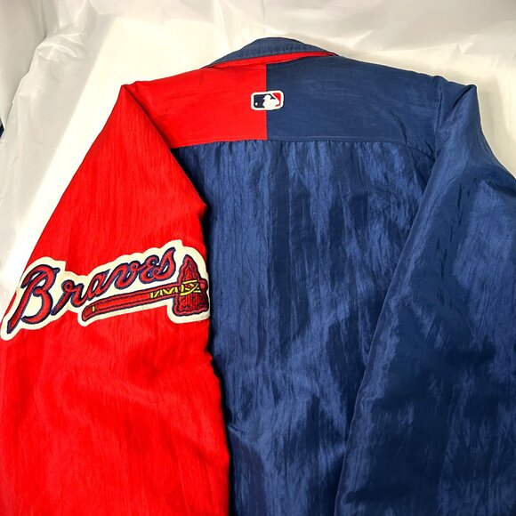 Vintage Atlanta Braves Starter Jacket Diamond Collection Satin Navy Red Size L - Picture 5 of 5
